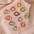 18K Gold Plated None Tarnished Jewelry Zircon Enamel C Shape Hoop Earring Stainless Steel Heart Enamel Earring for Women