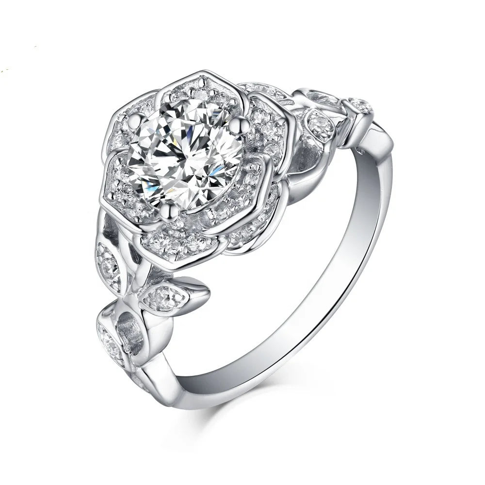 Vine 6925 Silver Petal Flower Ring Engagement Rings Jewelry Women