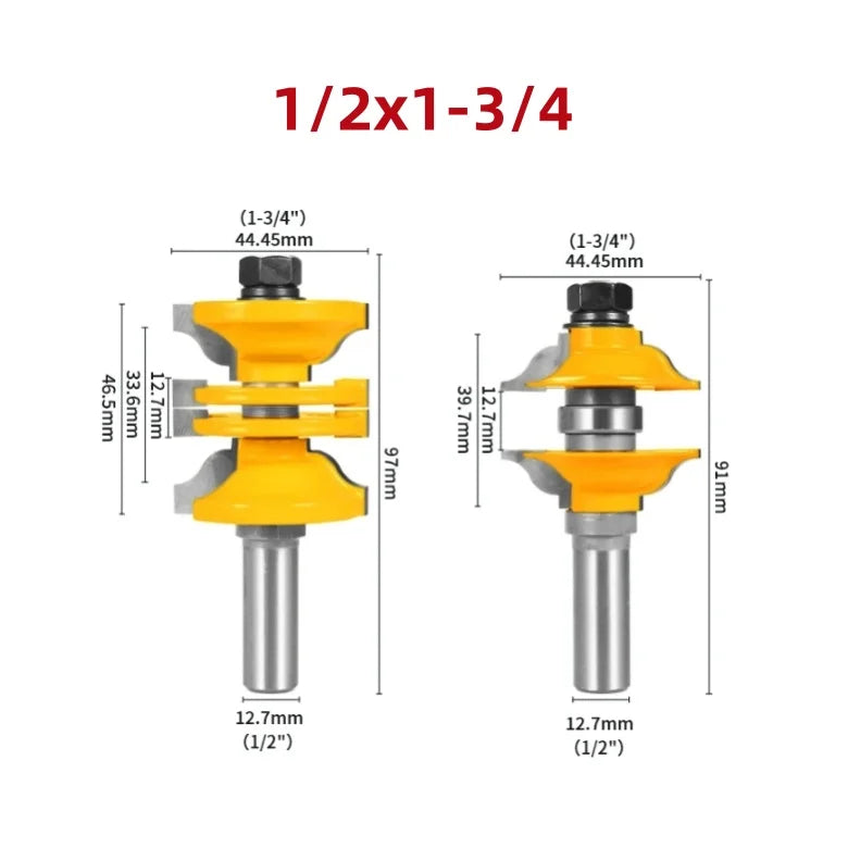Industrial 2pcs 12mm Shank Coated Ogee Router Bit Set - 55HRC Woodworking Machine Tool RoHS
