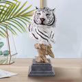 Fierce Tiger Head Resin Sculpture Striking Black Stripes Wood Base Desktop Decor for Home Majestic Animal Statue Collection