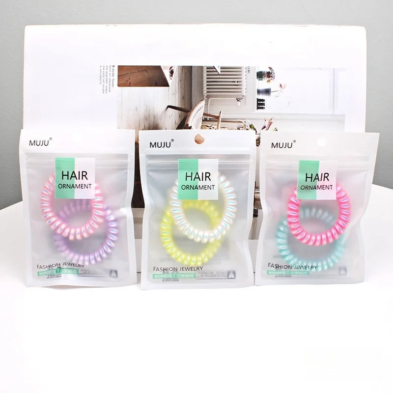 Korean Version Mermaid Telephone Wire Hair Ties 2pcs Per Bag Fashion Candy Colors Plastic Line Hairband