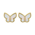 Gemnel Recycled 925 Sterling Silver Gold Plated Mother of Pearl butterfly Set Diamond Earring