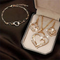 1 Set Vintage Shiny Fashion Jewelry Set Wedding Dinner Wedding Dress Accessories Double Love Peach Heart Shape Earrings Necklace