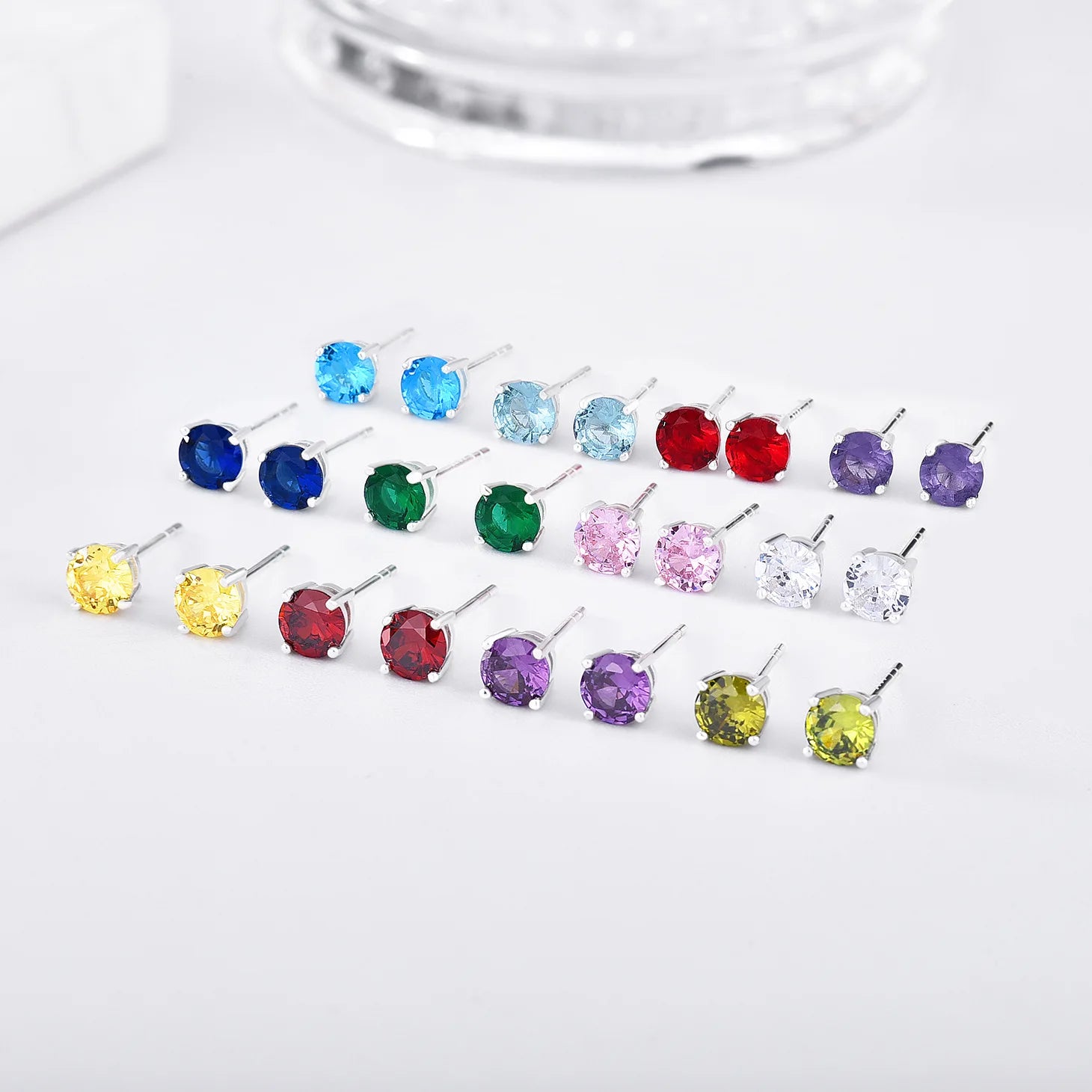 925 Sterling Silver Round 4A CZ Birthstone Stud Earrings Basic Earrings for Men & Women