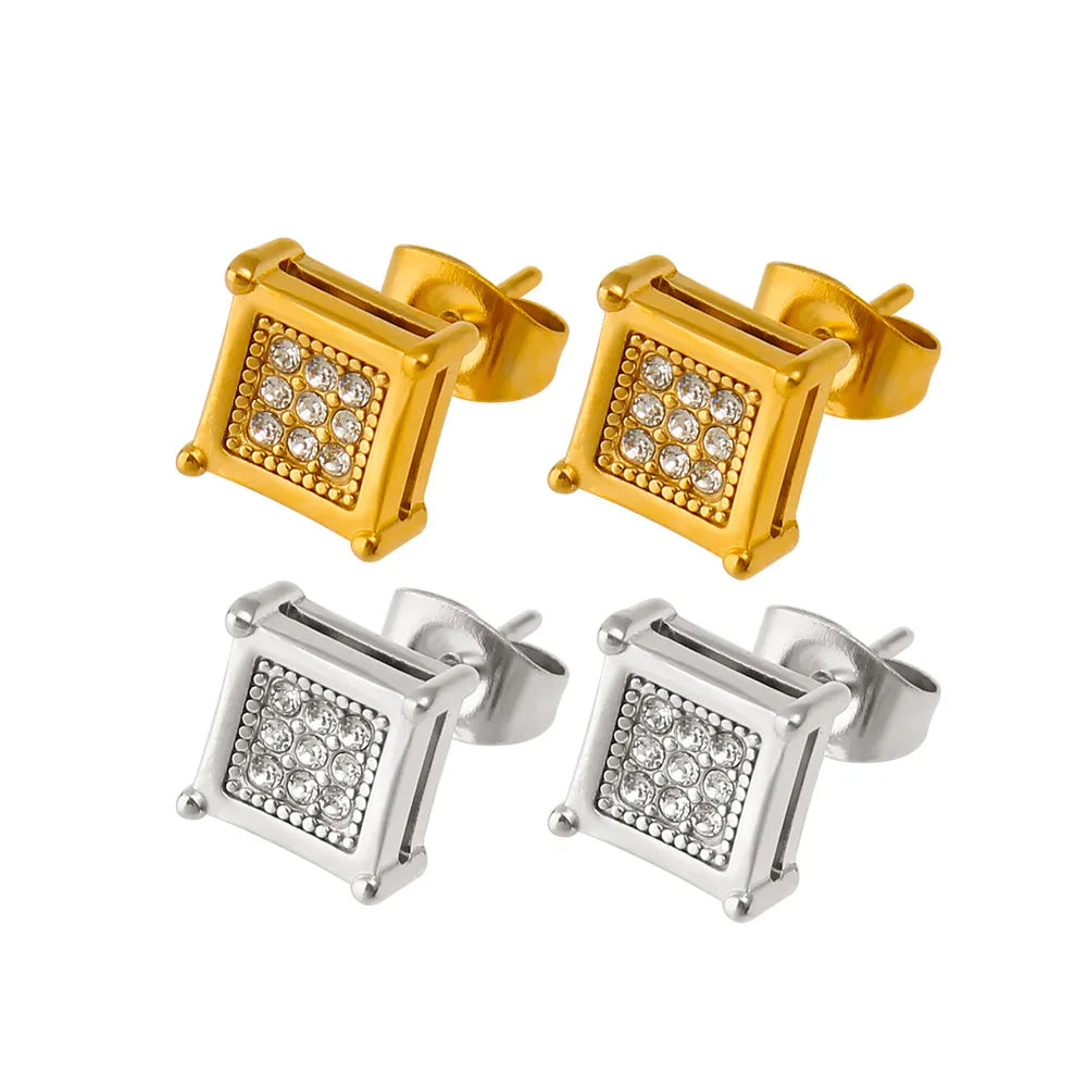 YF6309 New Summer 18k Gold Plated Jewelry Stainless Steel Square Design Zircon Women Hypoallergenic Earrings