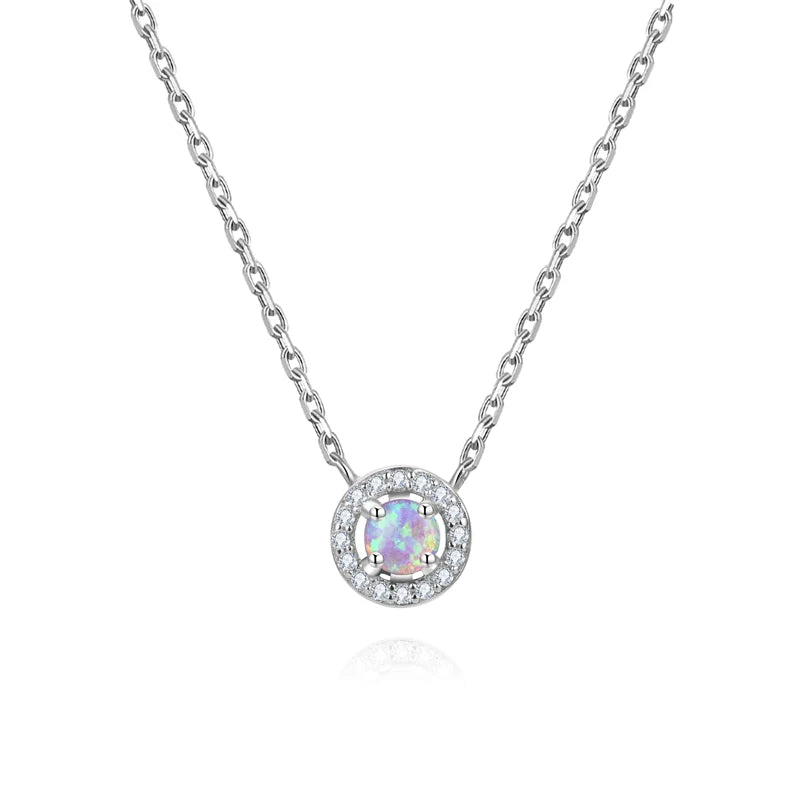 18K White Gold/Rose Gold Plated 925 Sterling Silver Classic 8mm round Opal Necklace Trendy Women's Wedding and Party Accessory