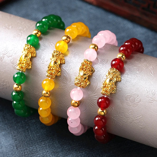 2023 New Faux Agate Wealth Bracelet Sand Gold Colored Transfer Beads Bracelet Gold Pixiu Bracelet for Women Gift
