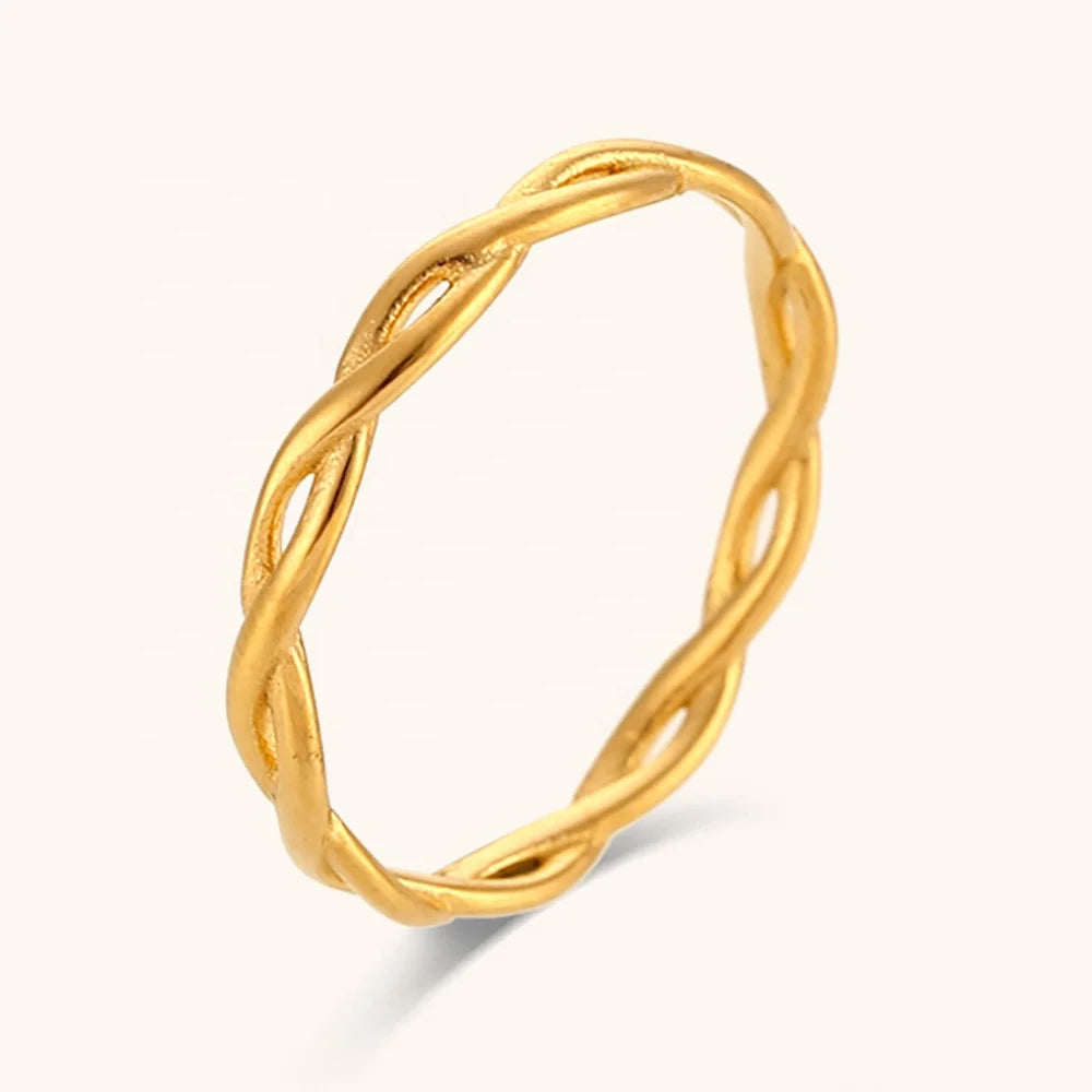 Dingran Trending  Minimalist Super Thin Woven Chain Rings Stainless Steel Pvd Gold Plated Jewelry