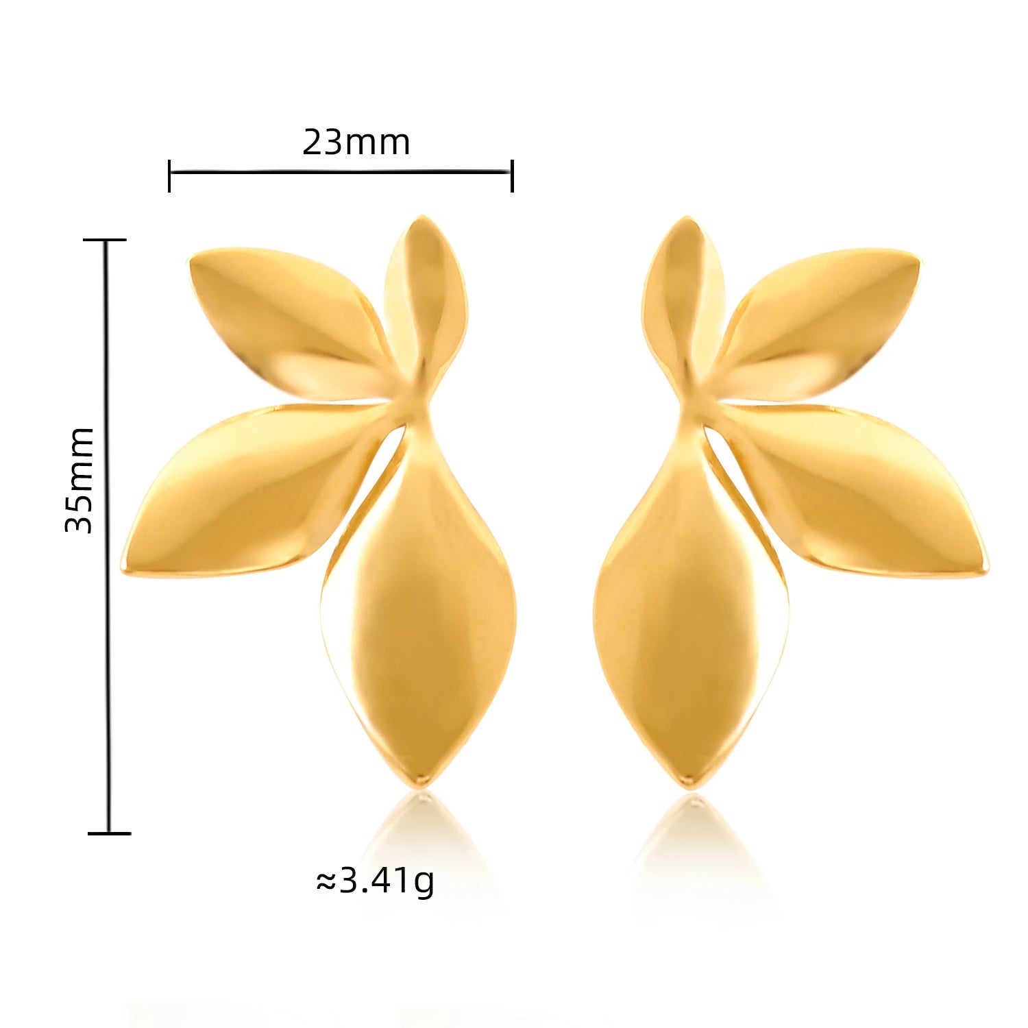 European American Popular Stainless Steel Fashionable Leaf Petal Stud Earrings Non-fading Gold Plated 18K Women