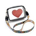 Unisex Small Black Red Heart Stadium Approved PVC Vintage Waterproof Zipper Closure Crossbody Bag