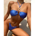New Halter Swimsuit Solid Color Two Piece Swimwear High Waist Bikini Set