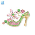 Custom Silver Plated Sorority Manufacture Crystal Shoe Brooches Green and Pink Sorority Symbol Lapel Pin