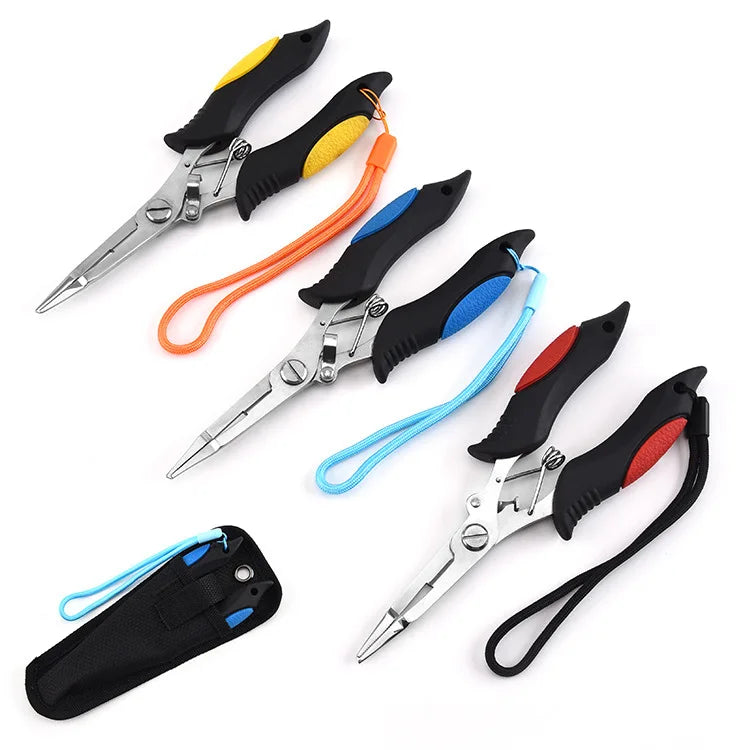 Top Right FP007 Medium Size Stainless Steel Fishing Plier with Sheath Lanyard and Self Locking System Fishing Pliers