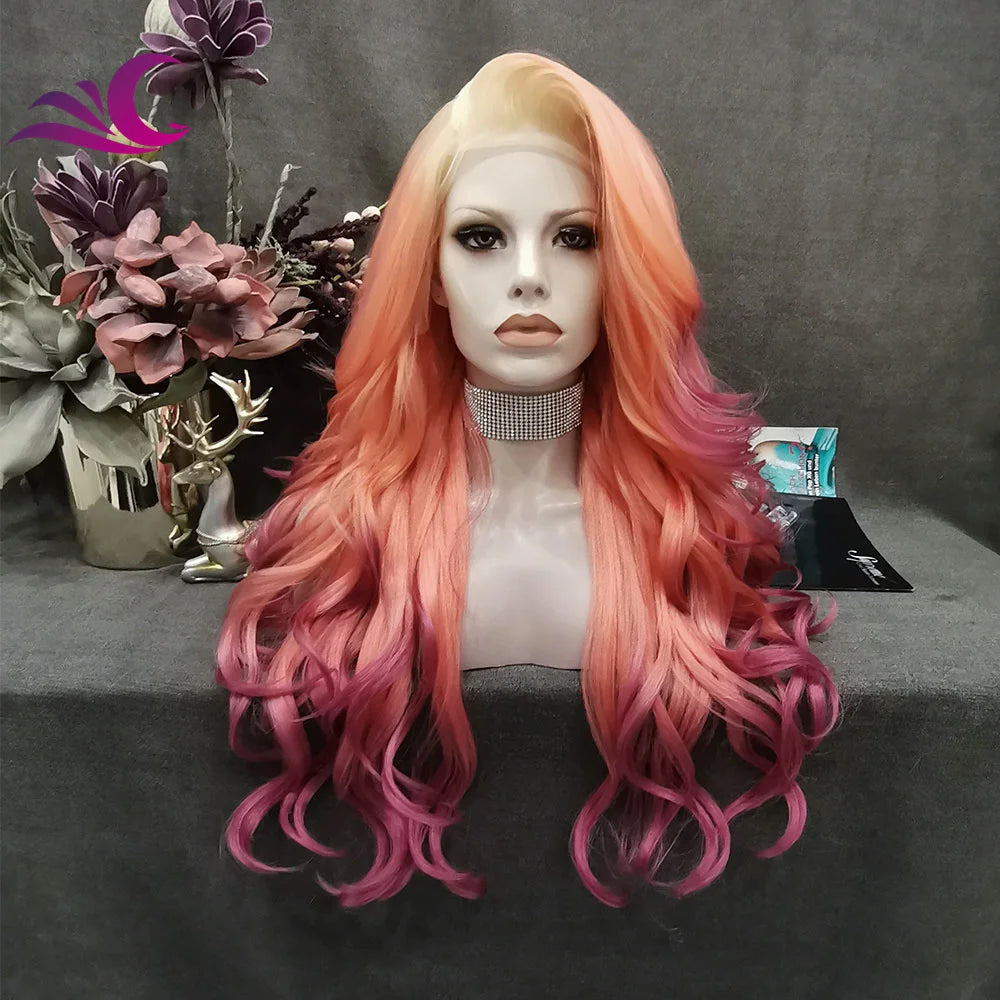 Celebrity Wholesale Popular Ombre Color Synthetic Wigs Futura High Temperature Fibre Loose Wave Cosplay Synthetic Lace Wigs