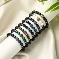 High Quality Natural Stone Matte Eye Tiger Cross Stainless Steel Beads Elastic Bracelet CB00001