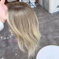 Fast Deliver Sheitel Topper Silk Base European Hair Women Toupee Ash Platinum Blonde Highlight Color Double Drawn Density