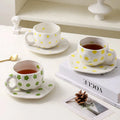 300ml Hand-Painted Under-glazed Flower Pattern Ceramic Cup Custom Food-safe Lead-free Coffee Mug With Wide Handle Design