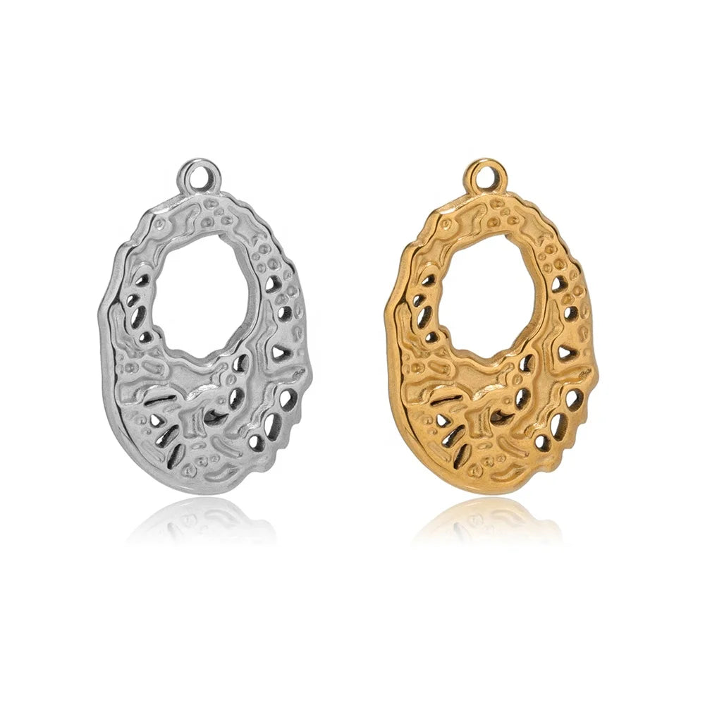 5Pcs Stainless Steel Embossing Hollow Out Oval Charms Pendants for DIY Jewelry Making Necklace Supplies Earrings Materials