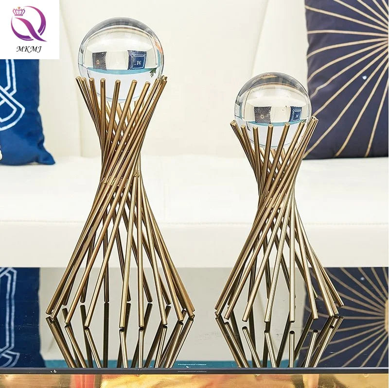Modern Home Creative Metal Small Waist Crystal Ball Ornaments European Desktop Metal Decorations for Home Study Model Room
