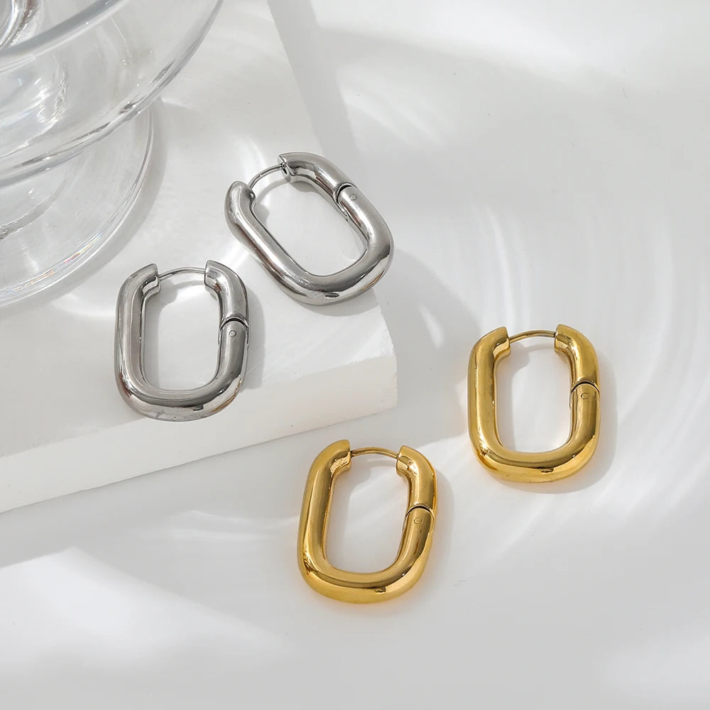 JOOLIM  High End 18K Gold Plated Minimalist Oval Hoop Earrings for Women Stainless Steel Earrings Wholesale