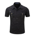 RNSHANGER Summer Mens Shirts Casual Cotton Solid Color Casual Male Short Sleeve Cargo Shirts Wiht Pocket Work Shirt