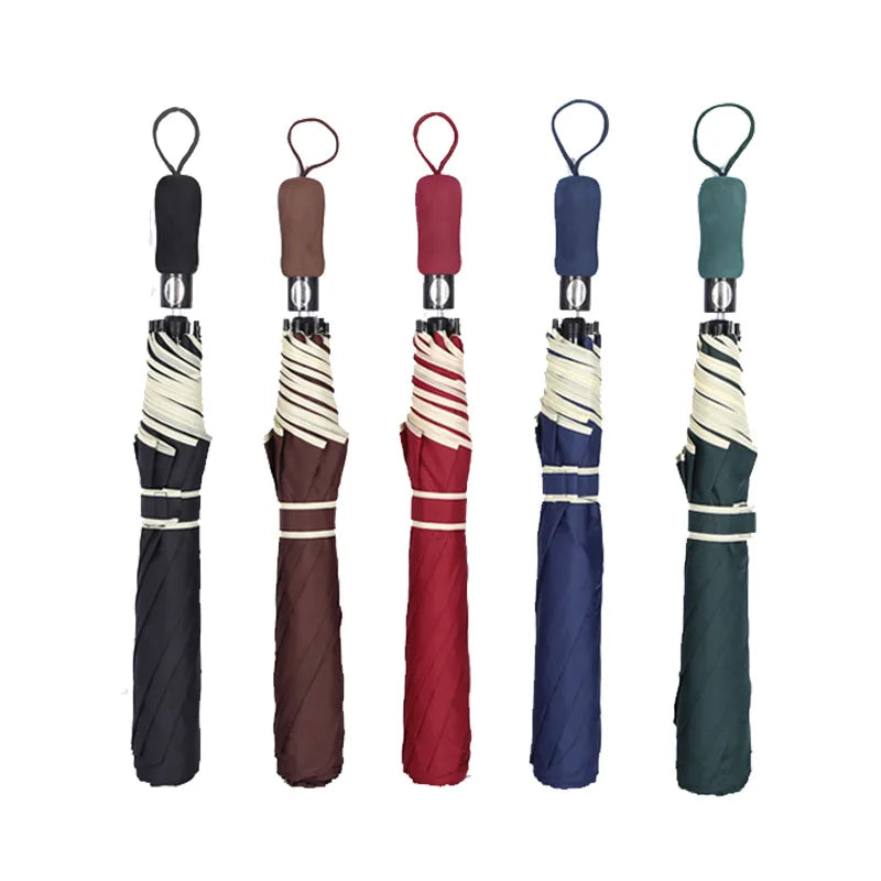 Solid Color Golf 2 Folding Windproof UV Protection Automatic Umbrellas Men Business Style Large Strong Parasol for Lovers