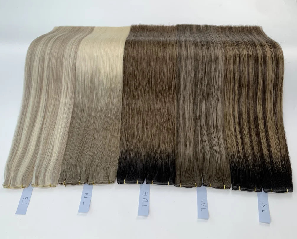 Ready to Ship Top Quality Highlight Luxury Raw Virgin Russian Human Hair Remy Genius Weft Hair Extensions