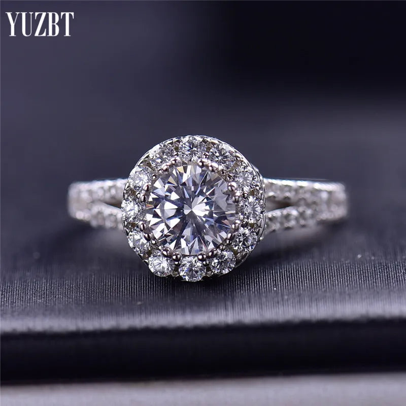 Silver 925 Original Round Brilliant Cut 1 Carat Diamond Test Past D Color Moissanite V Arm Ring for Women Wedding Fine Jewelry
