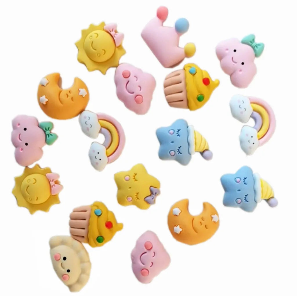 100pcs Cartoon Moon Star Clouds Resin Crafts Decoration Kawaii Flatback Beads Cabochon Fit Phone Embellishments DIY Accessories