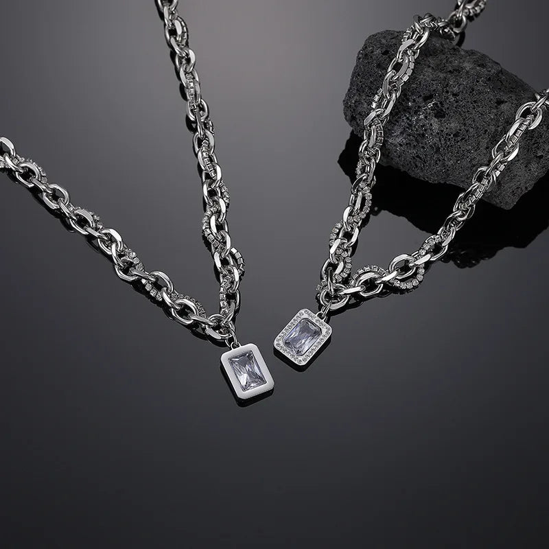Cool Style Ice Sugar Gem Sweater Necklace High-End Sweater Chain Titanium Hip-Hop Clavicle Chain for Men Women