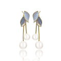 S925 Sterling Silver Pearl Earrings Leaf Tassel Stud Earrings Wholesale DIY Empty Support Accessories Fashion Earrings Women