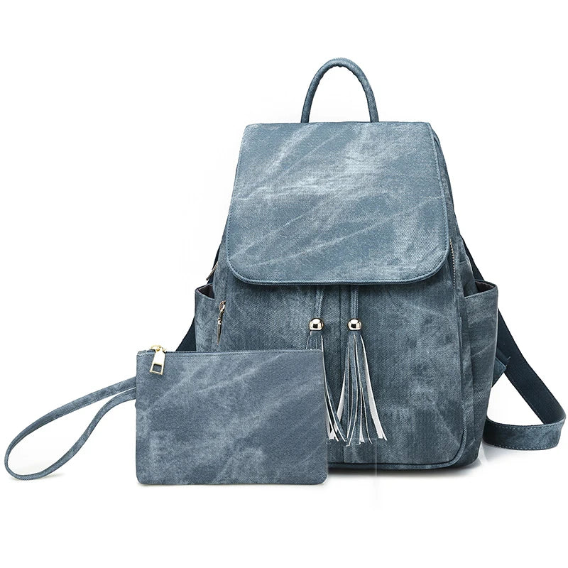 Multi Pockets Anti-Theft Rucksack Travel School Shoulder Bag Handbag Set 2pcs Women Fashion Backpack Purse
