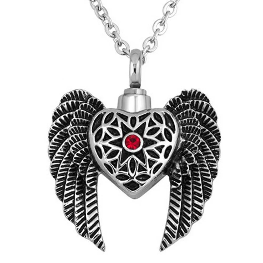 Wholesale Keepsake Wing Design 316L Stainless Steel Ash Urn Pendant Cremation Angel Necklace Jewelry MegaBDM