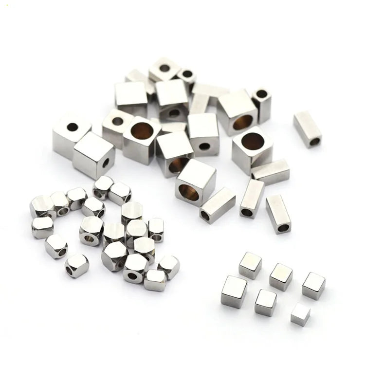 Engraveable DIY Stainless Steel Spacer Bead Seamless Stainless Steel Cube Beads Prayer Beads for Necklace Bracelet