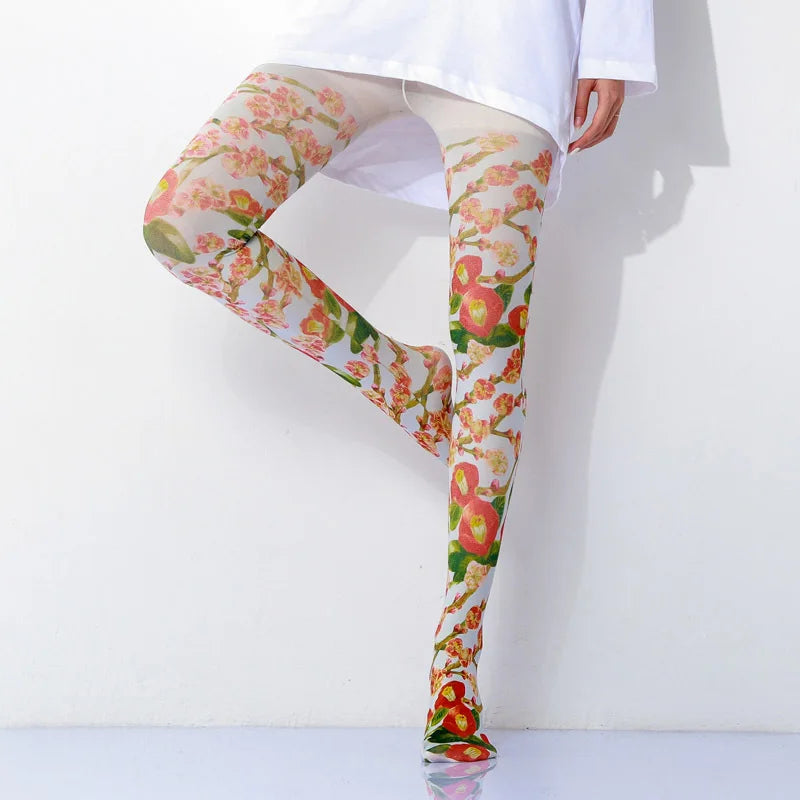 Funky Vintage Floral Women Girls Printed Tights