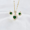 Fine Necklace Earrings Brazilian Titanium Steel Clavicle Choker Chain Heart Green Zircon Jewelry Set 18K Gold Plated