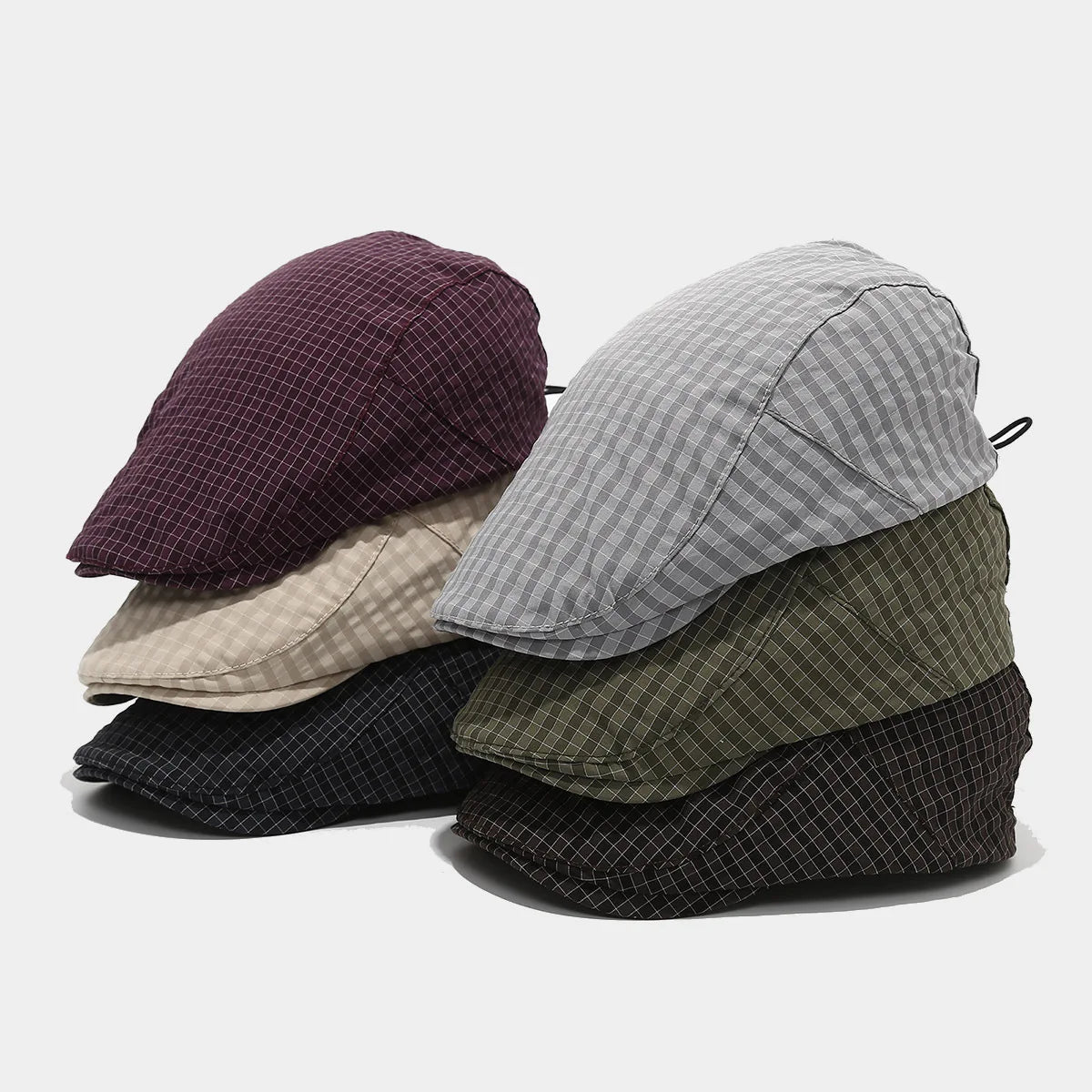 Vintage Plaid Checkered Pattern Beret Hat Official Fashion Dress Women Men Flat Top Ivy Cap
