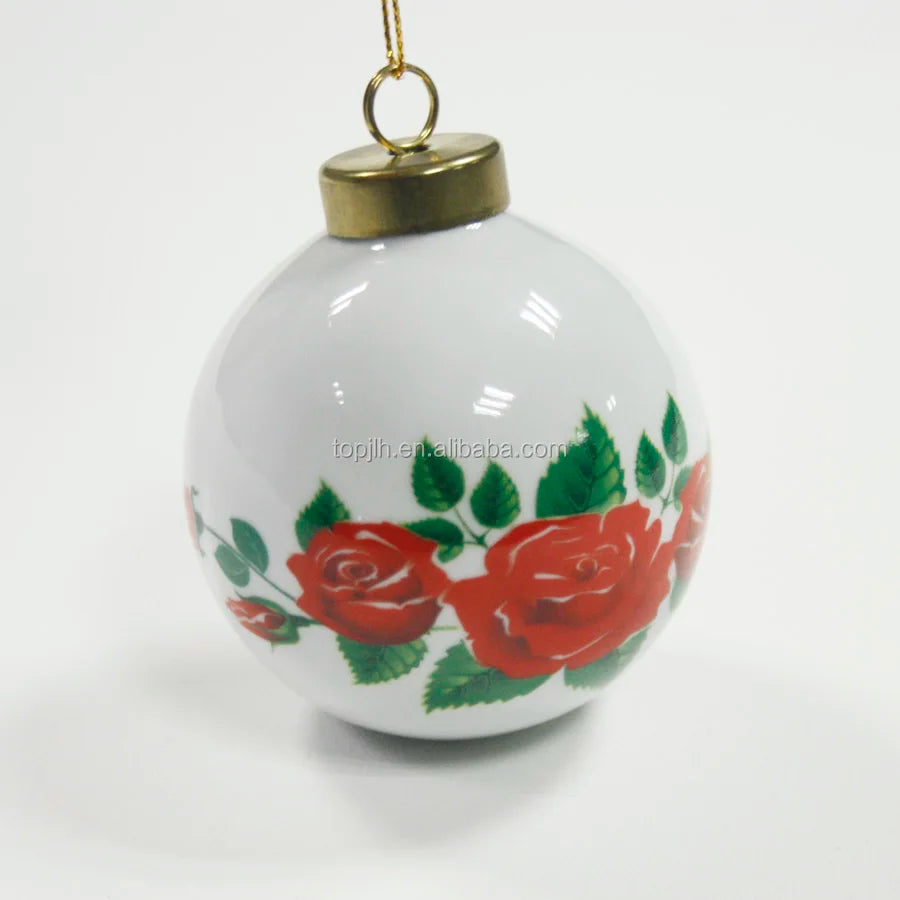 Topjlh 8cm Sublimation Christmas Balls Christmas Hanging Ornament Ceramic Bauble with Custom LOGO Porcelain Vintage Decorations