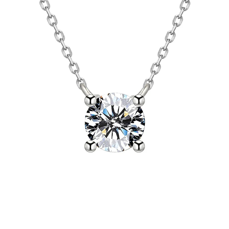 Simple One Stone Round Minimalist 925 Silver Necklace Zircon Solitaire Necklaces for Women Fine Jewelry Necklaces
