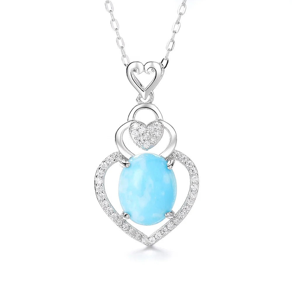 925 Sterling Silver Heart-shaped Pendant Necklace Natual Larimar Jewelry Designs