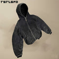 Custom Wash Heavy Duck Canvas Work Jacket With Lined Vintage Faded Worker Hooded Jacket Zip up Acid Wash Hoodie Men