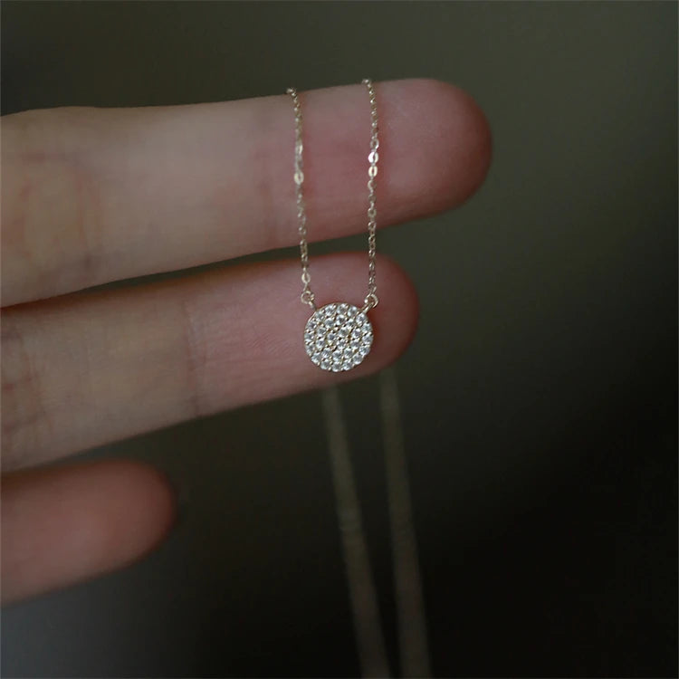 Cute Jewelry Girls Gift White Zircon Gold Plated Round Charm Silver Necklace