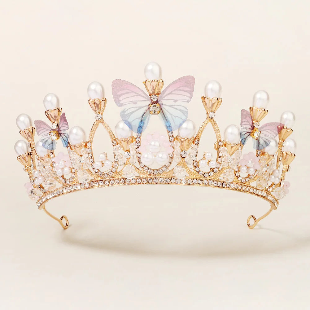 Teenager Cosplay Princess Diadem Hair Jewelry Accessories King Crown Corona Bride Gold Wedding Bridal Pink Flower Tiaras Crowns