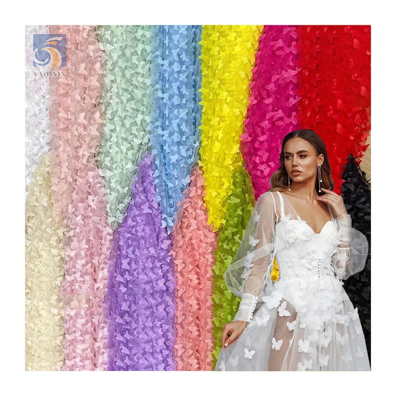 OEM ODM 3D Butterfly Design Tulle Lace Fabric Women's Girls Dance Dress Customized Solid Color Eco-friendly for Outdoor TDS004