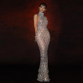 Sparkly Silver Sequins Sleeveless Birthday Dress Shiny Evening Celebrate Outfit Stretch Mesh Transparent Party Dress