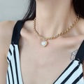 HOVANCI Women Fashion Heart Shaped Necklace Choker Gold Plated Chunky Chain Pearl Heart Necklace