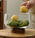 Modern Simple Acacia Wood and Glass Tall Fruit Bowl Fashionable Household Snack Candy Dry Fruit Plate for Tea Table Decoration