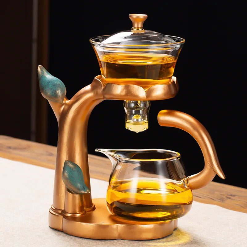 Home Office Magnetic Semi-Automatic Lazy Tea Maker Kung Fu Teacup Teapot Set Small Glass Teapot 350ml for Office Home Use
