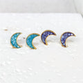 Gold Plated Handmade Mother of Pearl Studs Crescent Moon Natural Seashell Earrings Gemstone Enamel 925 Sterling Silver Jewelry