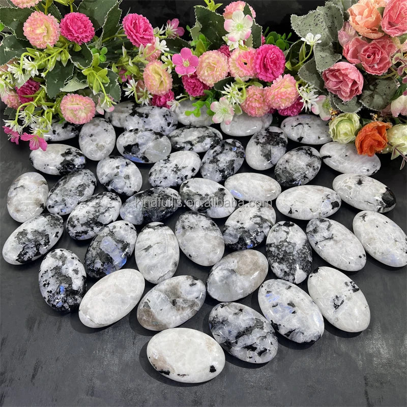 Moonstone Palmstone Natural Healing Black Spot White Moonstone Palm Stone for Decor